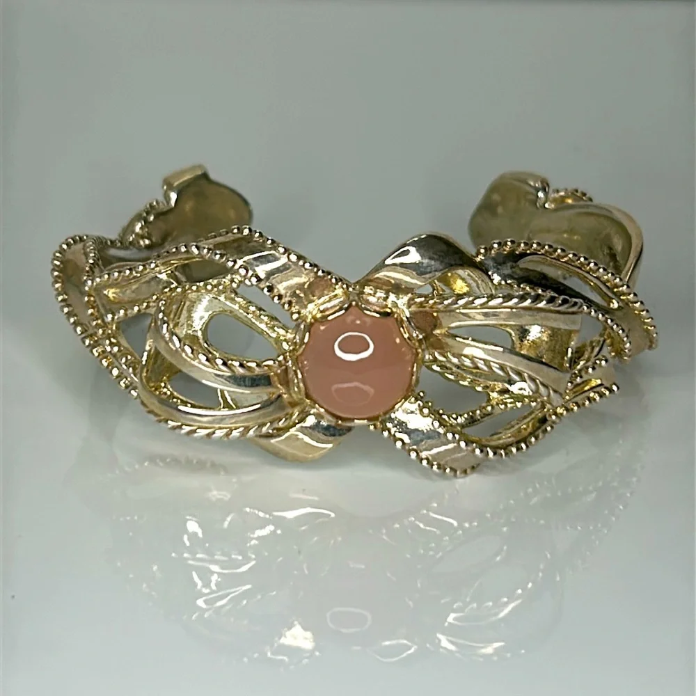 Carolyn Pollack Sterling Silver Genuine Pink Chalcedony Bow Cuff Bracelet Boho